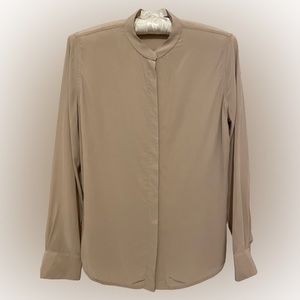 Everlane 100% Silk Mauve Button Down Band Collar Long Sleeve Blouse Medium